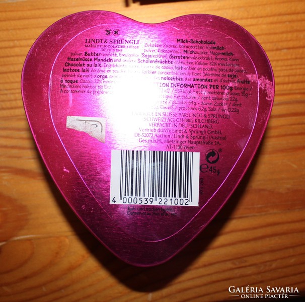 Lindt chocolate heart shaped metal box