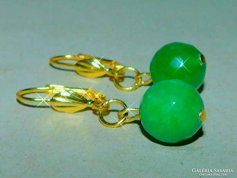 Jade mineral faceted polished sphere with gold gold filled earrings