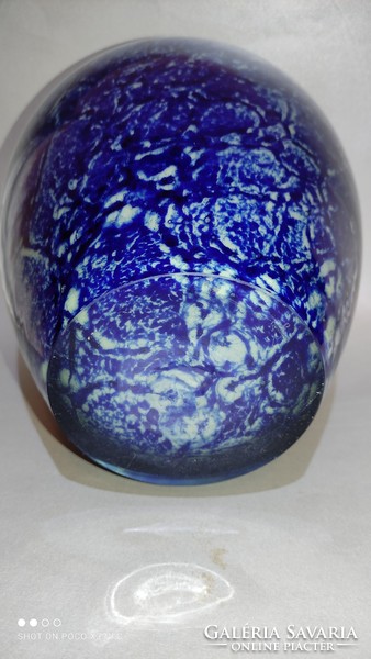 A lavish gift of 4 kilograms! Marked gunther lambert glass vase in royal blue color white pattern 3715 g