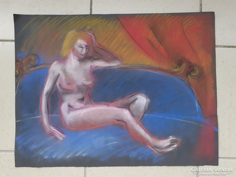 Nude on the cloth in colored pastel, unknown