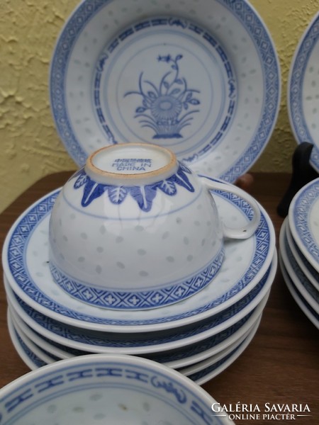 Kínai rizsszemes trió szett csésze csészalj porcelán Nosztalgia csészék