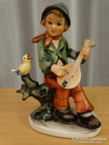 Friedel bavaria figurine: little boy with mandolin and little bird, 15 cm tall!