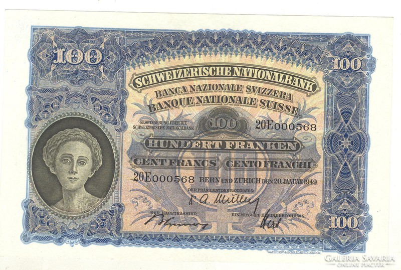 100 frank francs franken 1949 Svájc