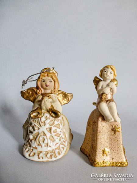 2 Pieces of Christmas bell, ceramic angel figure