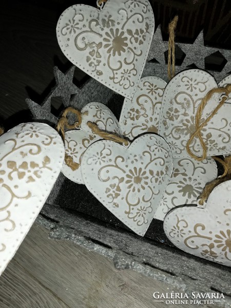 Vintage design ..... Metal heart decoration, Christmas tree ornament.