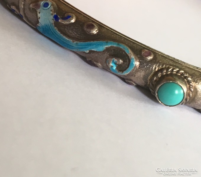 Old silver cricket turquoise enamel bird
