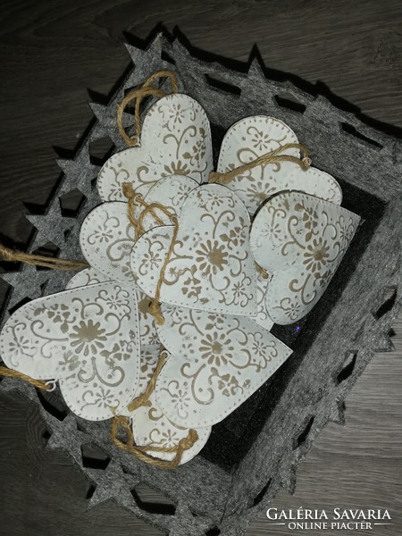 Vintage design ..... Metal heart decoration, Christmas tree ornament.