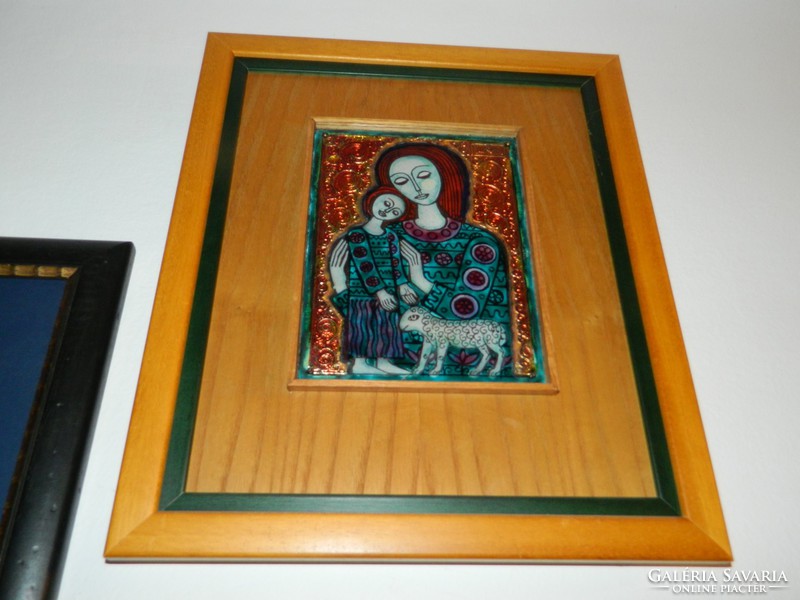 Lőrincz Vitus - Jézus Szűz Máriával és báránnyal tűzzománc kép