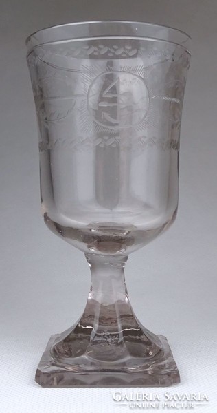1G901 Antik maratott Biedermeier talpas pohár 13 cm