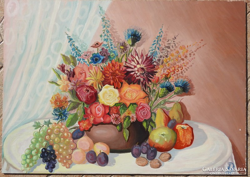 High quality - indicated - large oil / canvas flower still life