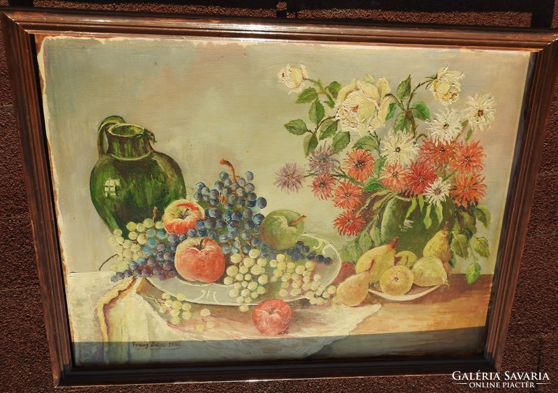 Unidentified _ antique marked flower still life with fruits