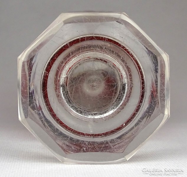 1G876 XIX. századi bíborpácolt Biedermeier talpas fújt üveg kúrapohár 13.5 cm