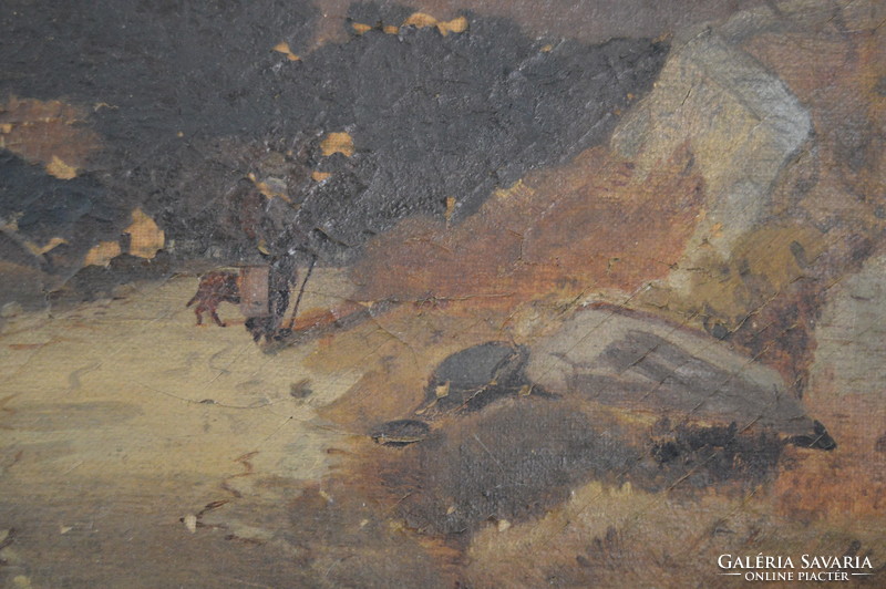 Antik Jelzett Olajfestmény Vásznon 1881 Vidéki Jelenet, Életkép
