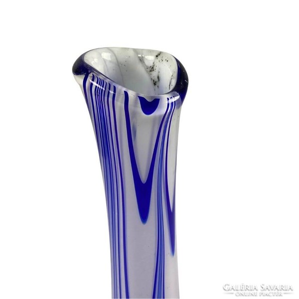 Blue and white striped glass vase