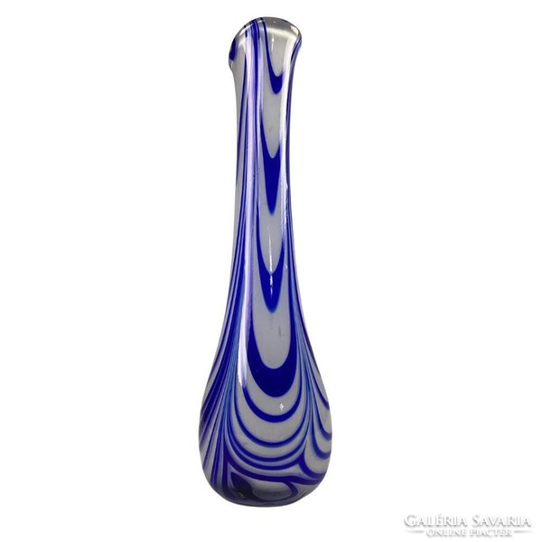 Blue and white striped glass vase