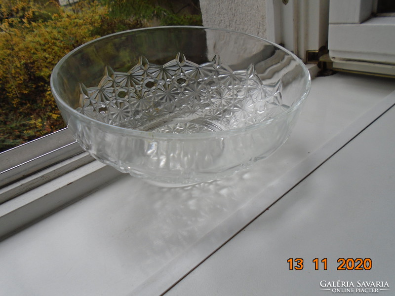 Marked French embossed rosette pattern in cast glass deep bowl