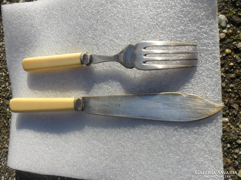 Silver-plated marked ornate engraved knife and fork