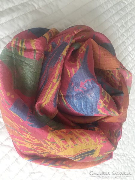 Huge silk scarf with bright colors, 155 x 110 cm