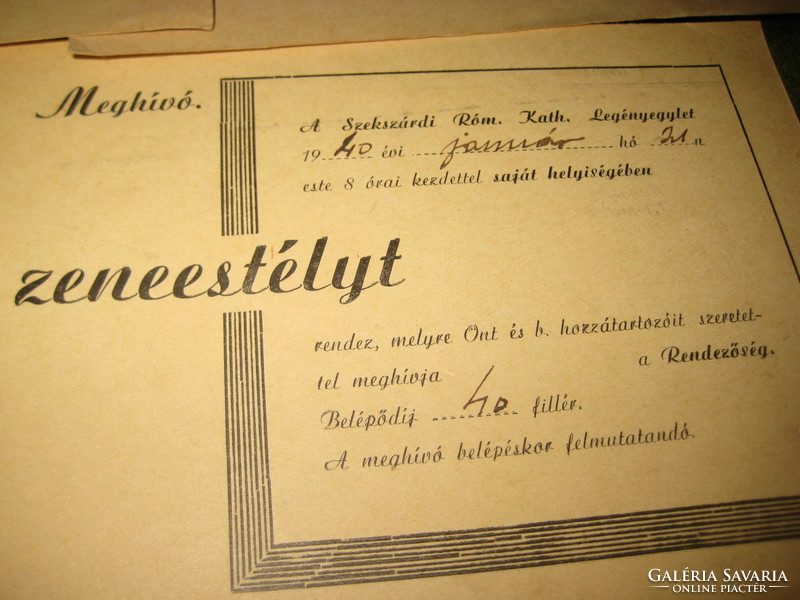 Invitation from the Roman Catholic Boys' Association of Szekszárd 1940. 4 Pcs