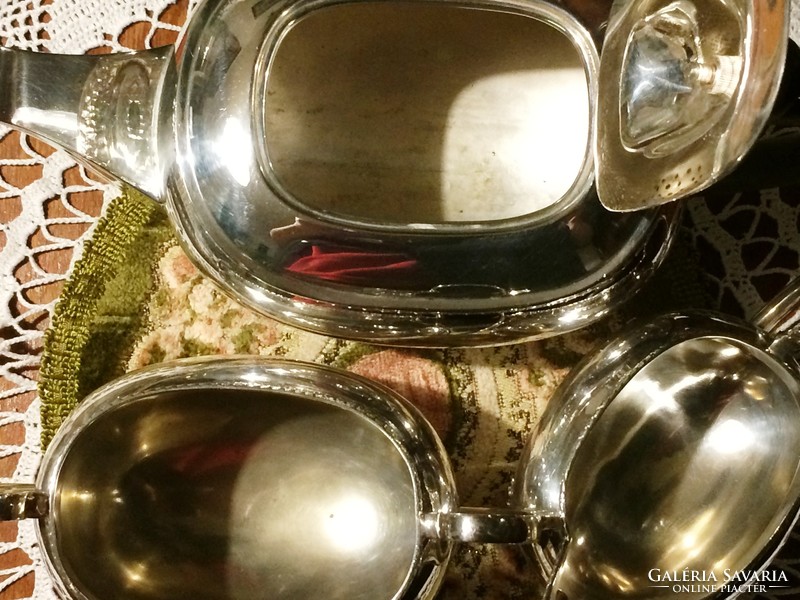 Special, silver-plated, alpaca, antique, 3-piece, tea, coffee set, with leaf decoration