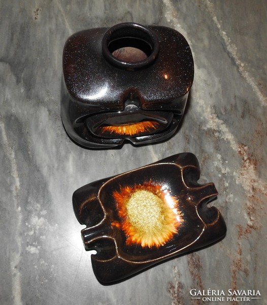 Gyula Végvári ceramic set: vase + ashtray