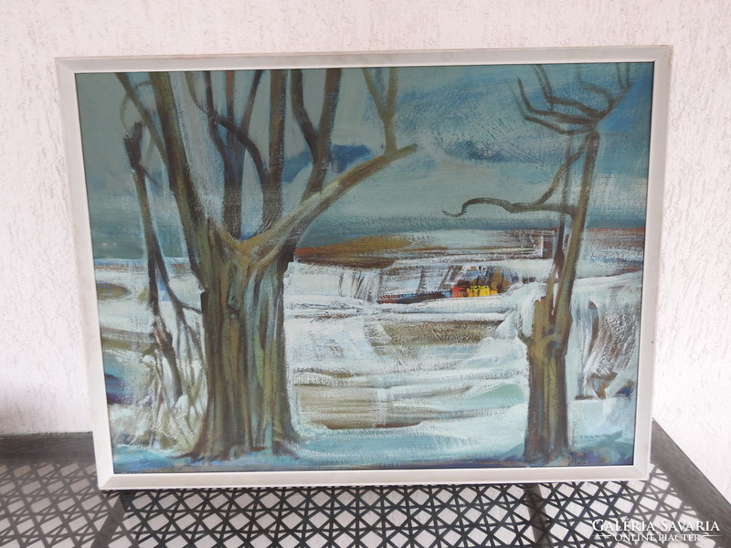 Béla Pintér - winter landscape - painting