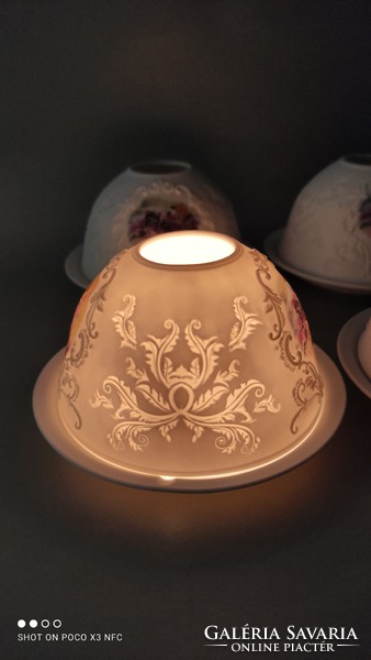 For a summer evening atmosphere, starlight bisque porcelain candle holder with cat image and art nouveau pattern