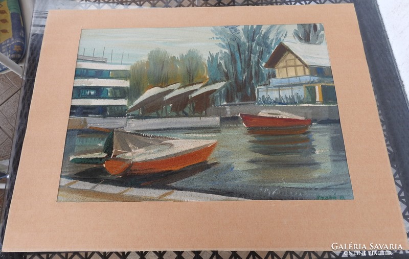 Miklós Szabó 1914 - 1995 - boats - painting