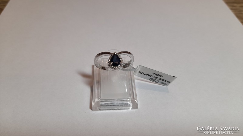Gyémánt és kék zafír ezüst gyűrű