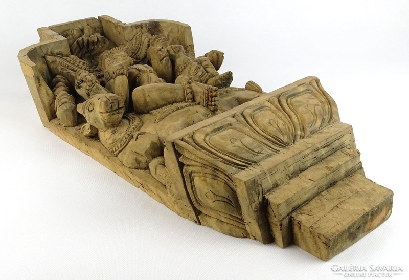 1G910 Huge Oriental Indian Hindu Wood Carving Nandi Bull Sitting Siva and Parvati 49 x 24.3 Cm