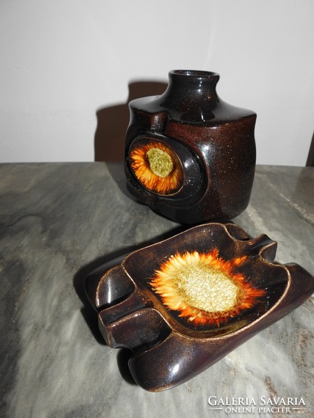 Gyula Végvári ceramic set: vase + ashtray