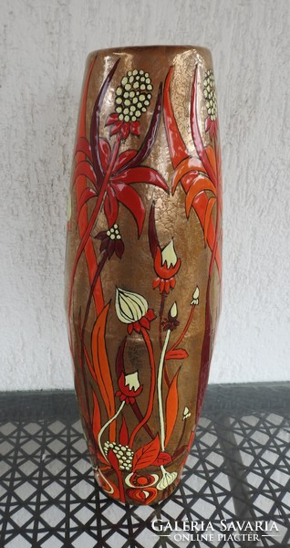 Bonyhád Lamp Enamel Factory - Stecky Zsuzsa Marked Enamel Vase - Fire Enamel Vase
