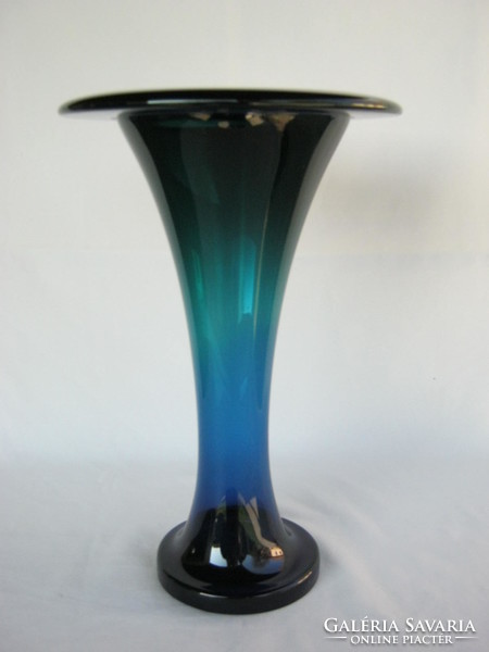 Retro ... Heavy large blue glass vase 30 cm 1.9 kg