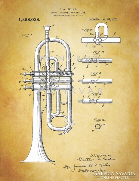 Old trumpet enders 1920s classical orchestral patent drawings, classical music, brass instruments