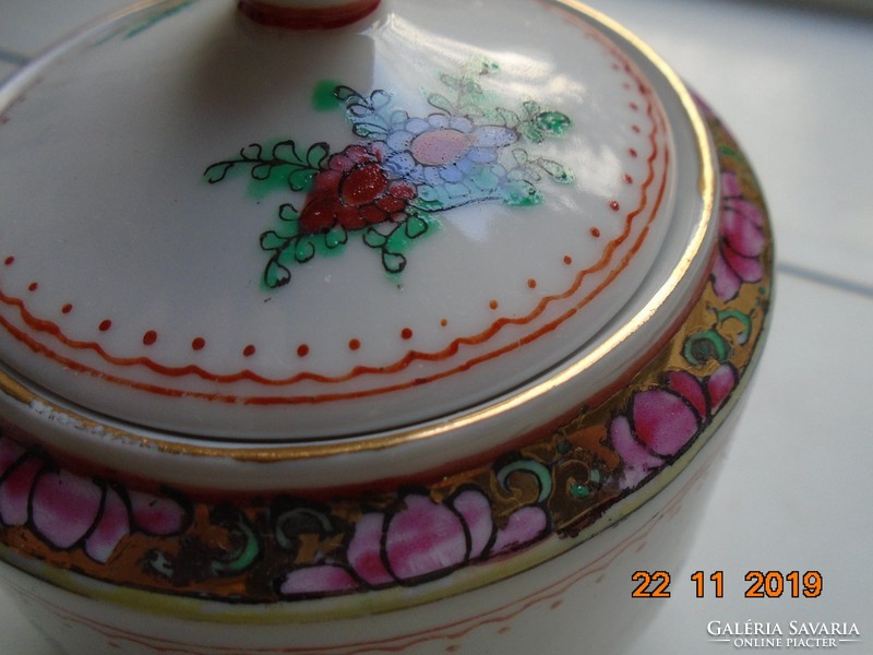 Kézzel festett Aranyzománc Paradicsommadár,krizantém mintákkal,kézzel jelzett kínai teás cukortartó