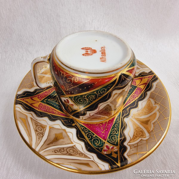 Viennese Alhambra porcelain mocha cup and saucer with intricate geometric Art Nouveau pattern