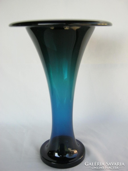 Retro ... súlyos nagy méretű kék üveg váza 30 cm 1,9 kg