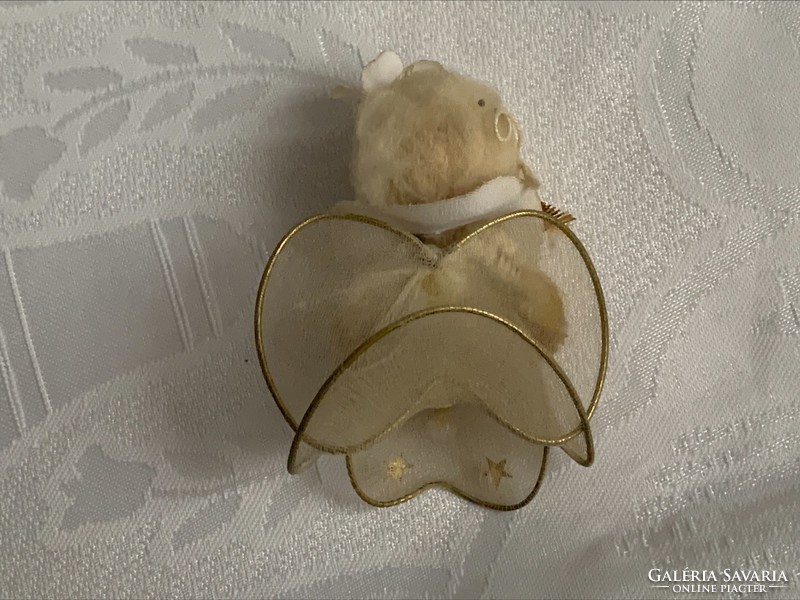 Retro wooden faced angel Christmas tree decoration with chenille arms