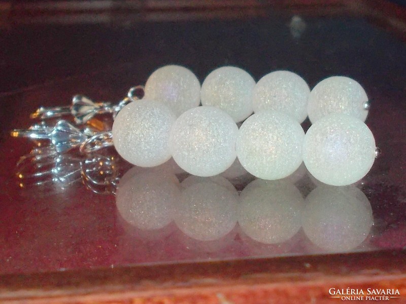 Gold Glitter Snowflake Pearl Tibetan Silver Earrings 6.5 Cm!
