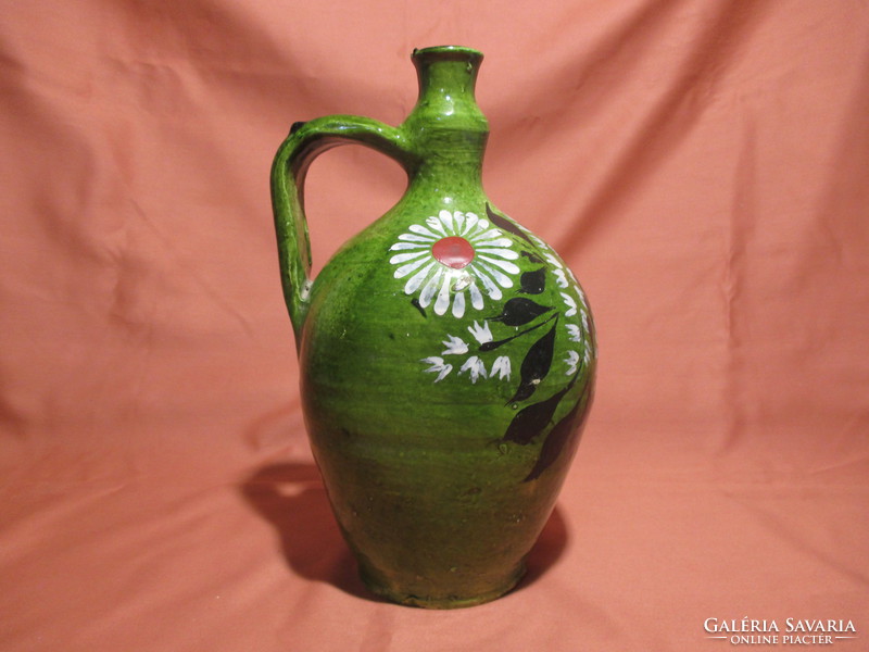 Old green, floral jar, jug, bastard