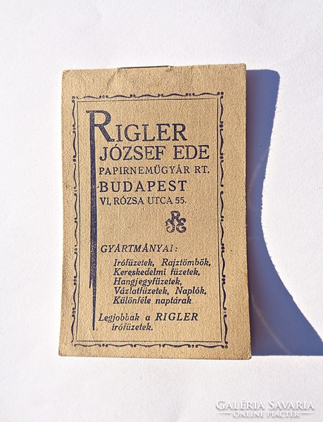 Rigler József ede paper factory rt. 1939 Calendar and notebook