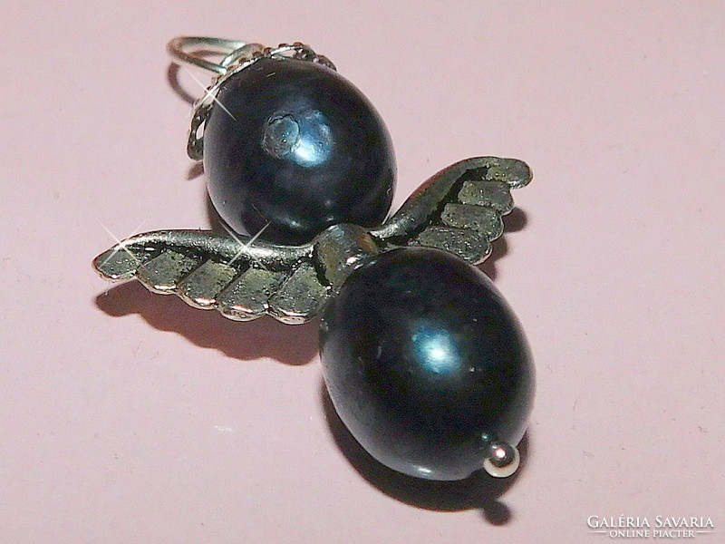 Night black Japanese biwa real pearl halo angel pendant