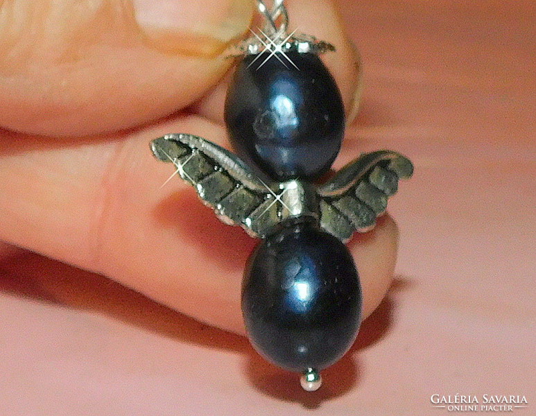 Night black Japanese biwa real pearl halo angel pendant