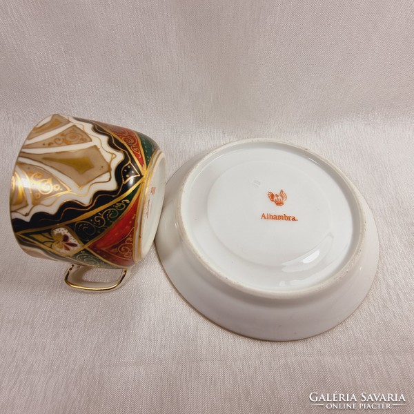 Viennese Alhambra porcelain mocha cup and saucer with intricate geometric Art Nouveau pattern