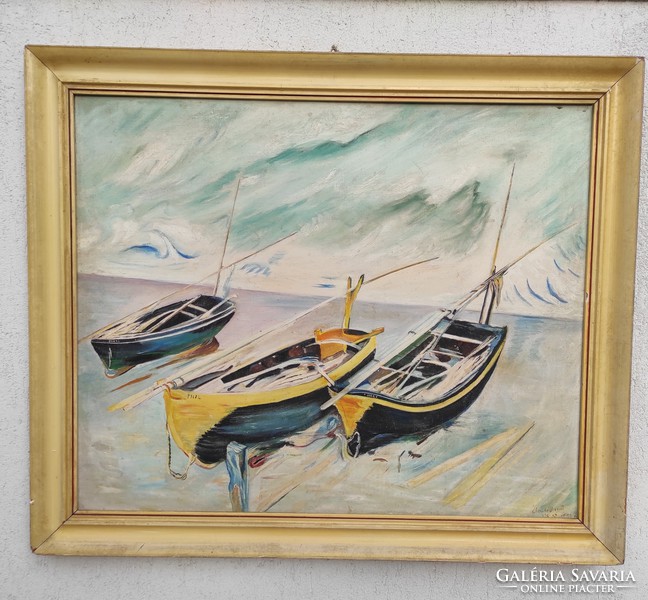 OSCAR-CLAUDE MONET, LEÁRAZTAM.(CSÓNAKOK)CÍMŰ FESTMÉNY MÁSOLATA, impresszionista,modern művészet,