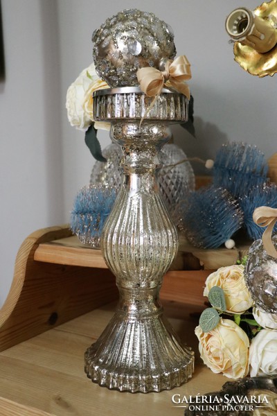 Fringed glass candle holder