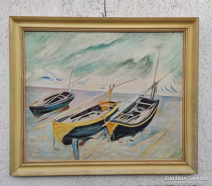 A copy of the painting Oscar-claude Monet, Boats, Impressionist, Modern Art,