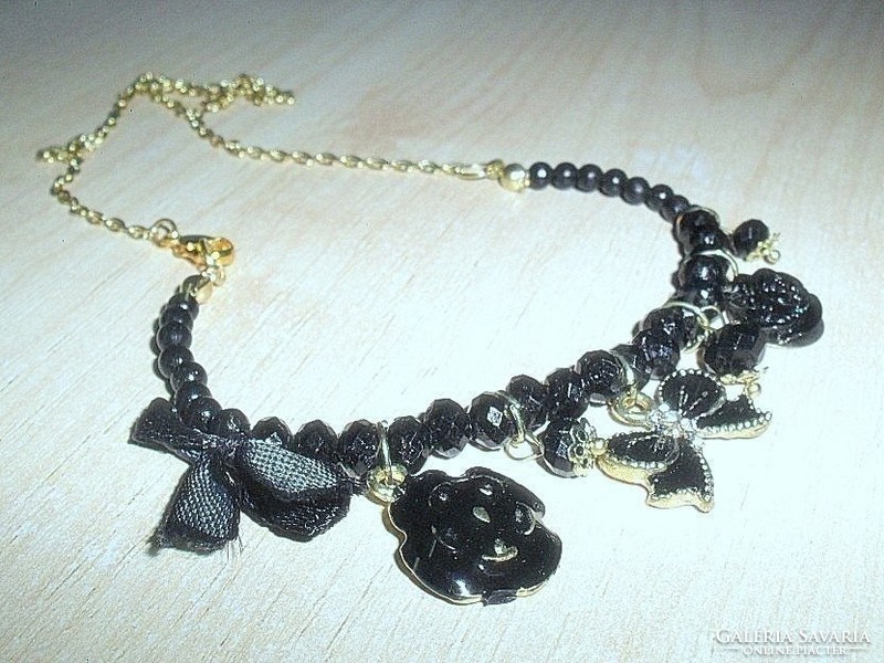 Black rose mourning jewelry midnight pearl necklace