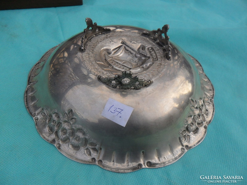 Greek sterling silver serving bowl with corfu boat pose.