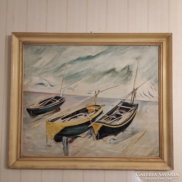 OSCAR-CLAUDE MONET, LEÁRAZTAM.(CSÓNAKOK)CÍMŰ FESTMÉNY MÁSOLATA, impresszionista,modern művészet,